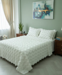 ekru çift kişilik ponpon pike takımı