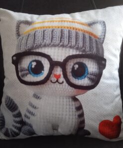 gözlüklü kedi desenli kırlent