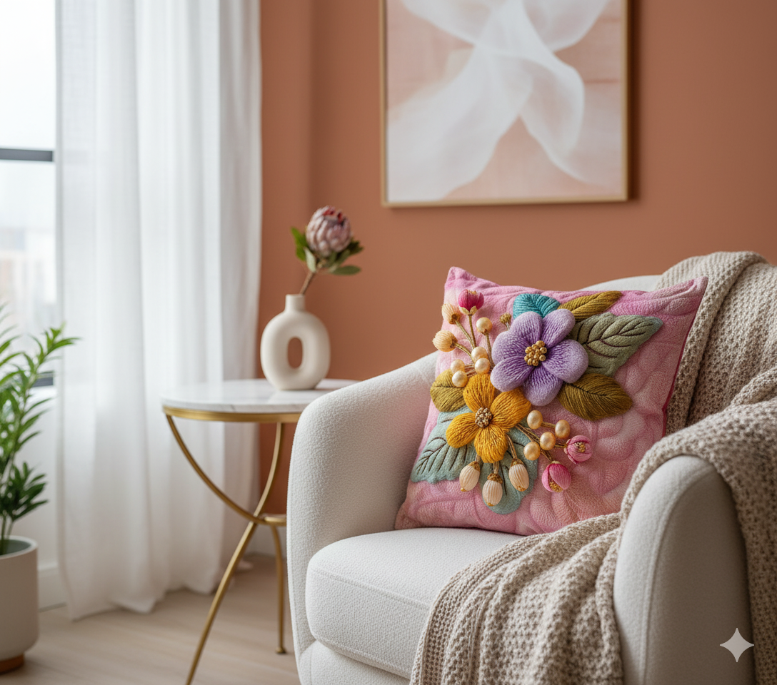 3 Boyutlu Altın Çiçekli Pembe Masal 1